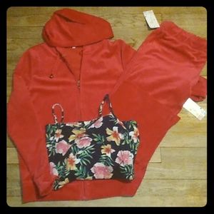 Red velour size L ladies jogging suit